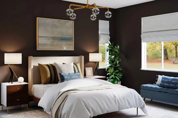 The Luxurious brown motif and the plush headboard of this Bedroom take elegance to the next level